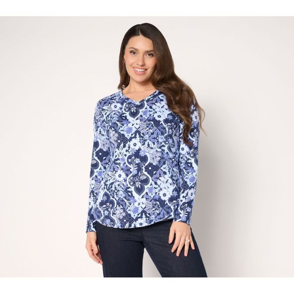 Denim & Co. Women's Top Sz XS Make Your Selection: Printed Perfect Blue A736097